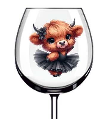 12x bunte Highland Kuh Ballerina Vinyl Aufkleber Abziehbild Becher Weinglas Auto