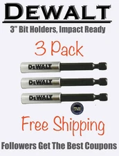 FREE SHIPPING  Lot of 3 NEW DeWalt Tough Grip Impact 3" Magnetic Bit Tip Holder