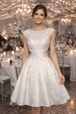 Sherri Hill Second Look Dress Bridal Wedding Reception Gown Ivory Beaded Size 0