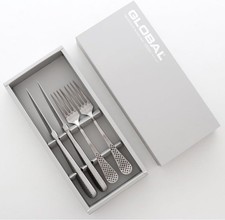 NUOVO Global Set Coltelli e Forchette da Bistecca Acciaio Inox Made in Japan Set di 2 Nuovi