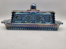 Vintage Indiana Windsor Carnival Glass Butter Dish With Lid Button Pressed