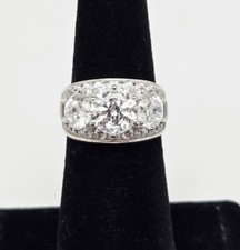 Sterling Silver 925 CZ Stone Engagement Style Ring Round  Baguette Accents Sz 5