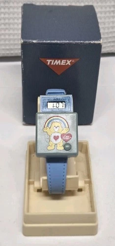 Vintage Care Bears Watch Bradley Timex Pop Up LCD w/ Box & Display Stand Rare