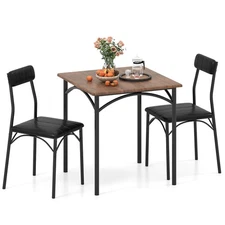 3 PCS Dining Table Set with Upholstered Seats Padded Backrests Metal Legs