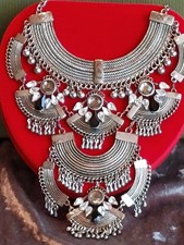 Halskette Gliederkette Metall Massiv Silberton Handarbeit Vintage