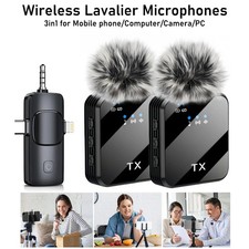 3in1 Wireless Lavalier Microphone for Camera iPhone Android Video Recording