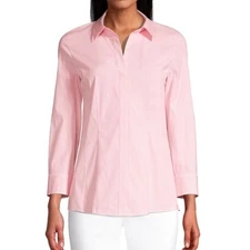 LAFAYETTE 148 NEW YORK Katherine Shirt Women's Size 10 Coral White Stripe Zip