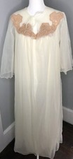 Vintage 2 PIECE Small Cream CHIFFON NIGHTGOWN GOWN NEGLIGEE ROBE PEIGNOIR SET