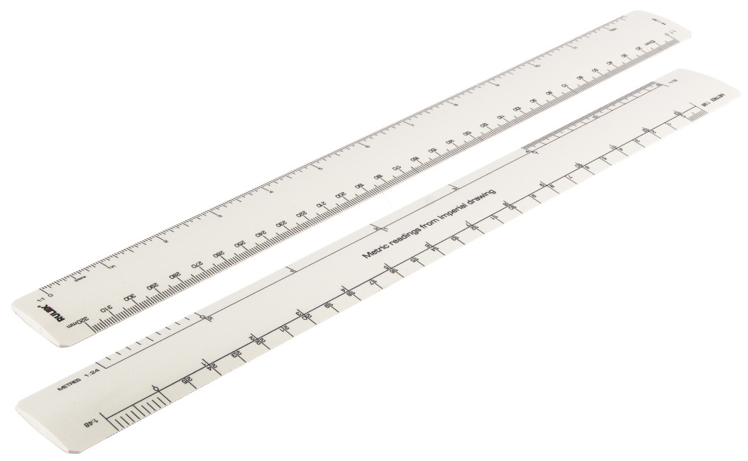 Rulex® 300mm conversion oval scale rule; imperial drawing to metric measurements