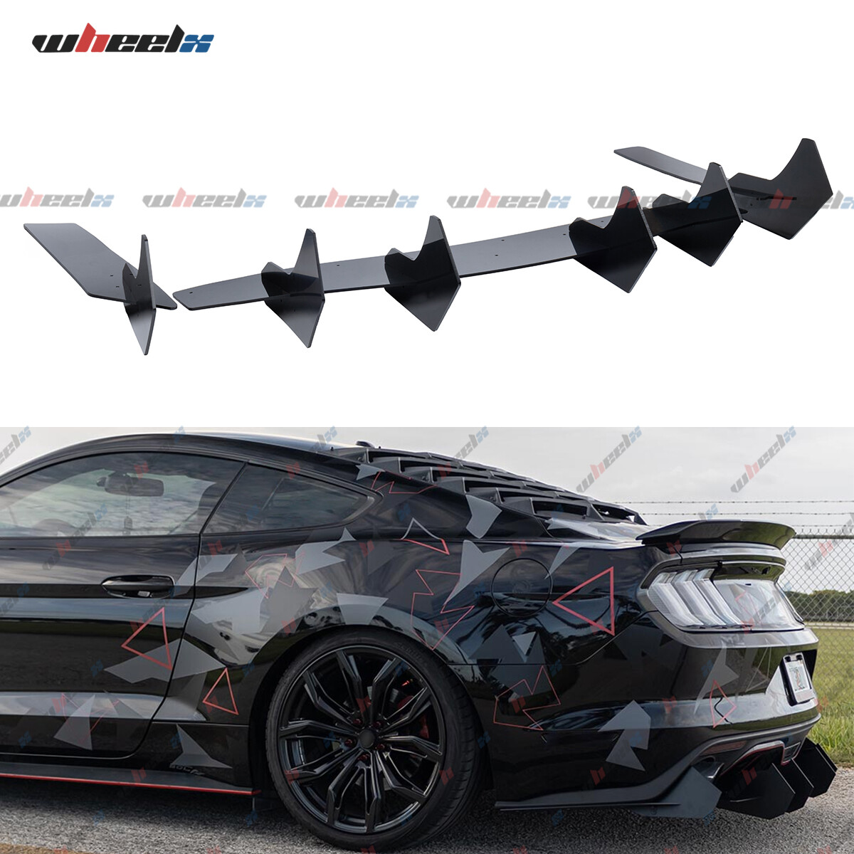 V2 Style Glossy Black Rear Diffuser & Side Splitter For Ford Mustang 2015-2023