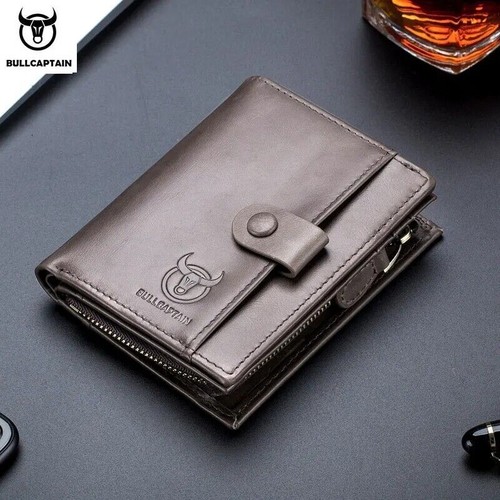 BULLCAPTAIN Genuine Leather RFID Blocking Wallet Card ID Holder Zipper Mens - Bild 10 von 29