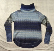 French Dressing Jeans FDJ Sweater Womens 3D Chevron Ombre Turtleneck Blue XS