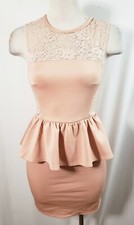 Bodycon dress, peach, raffle decor, lace decor, size XS