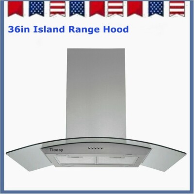 Tieasy 36 in Island Range Hood 900CFM Stainless Steel Tempered Glass 3-speed New