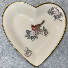 Lenox China Serenade Heart Dish Hand Decorated with 24K gold Bird & Flowers