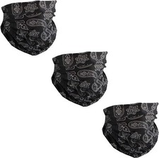 Motique Accessories Set of 3 Paisley Bandana Neck Gaiter Black Paisley Flowers 