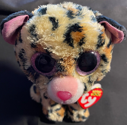 TY BEANIE BOOS - "LIVVIE" Peluche Suave Leopardo Marrón y Rosa "VelveTy", 6" con Etiquetas - Imagen 2 de 7