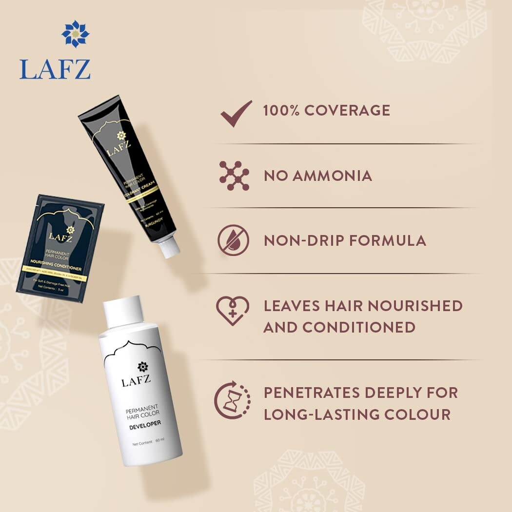 Lafz Halal Permanent Hair Color | No Ammonia Natural Black 130ml