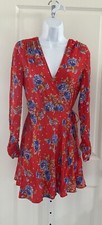 Zara Red Floral Wrap Dress Size Medium