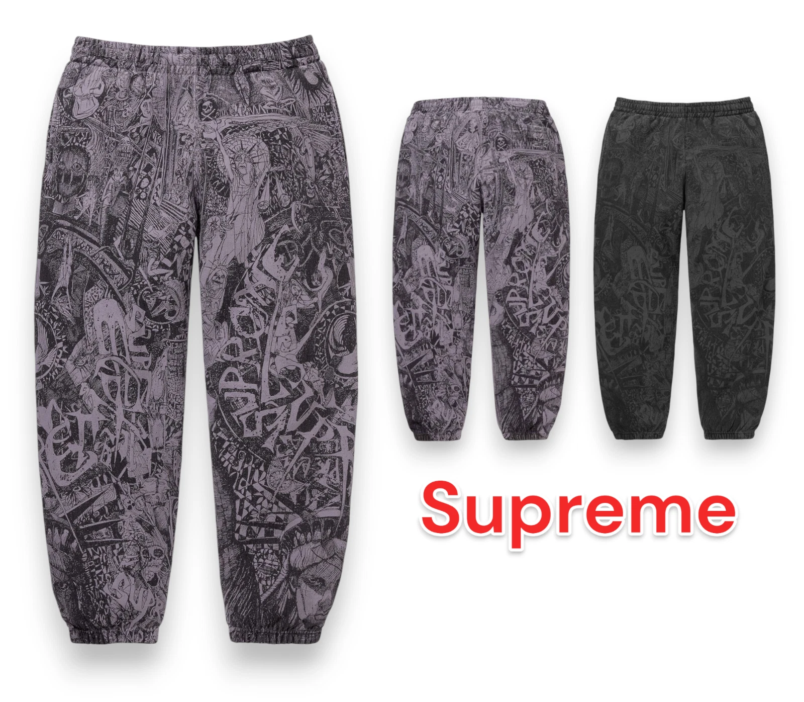 Pantalon de survêtement Supreme Liberty Willow graphique violet poussiéreux noir JAPON NEUF