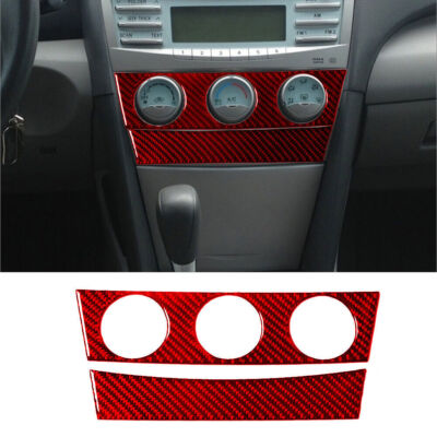 2Pcs For Toyota Camry 07-11 Red Carbon Fiber Interior Climate Console Cover Trim