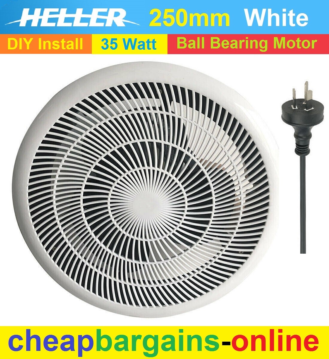 HELLER EXHAUST FAN 250mm ROUND WHITE DIY INSTALL BATHROOM ENSUITE TOILET LAUNDRY 9312737100818