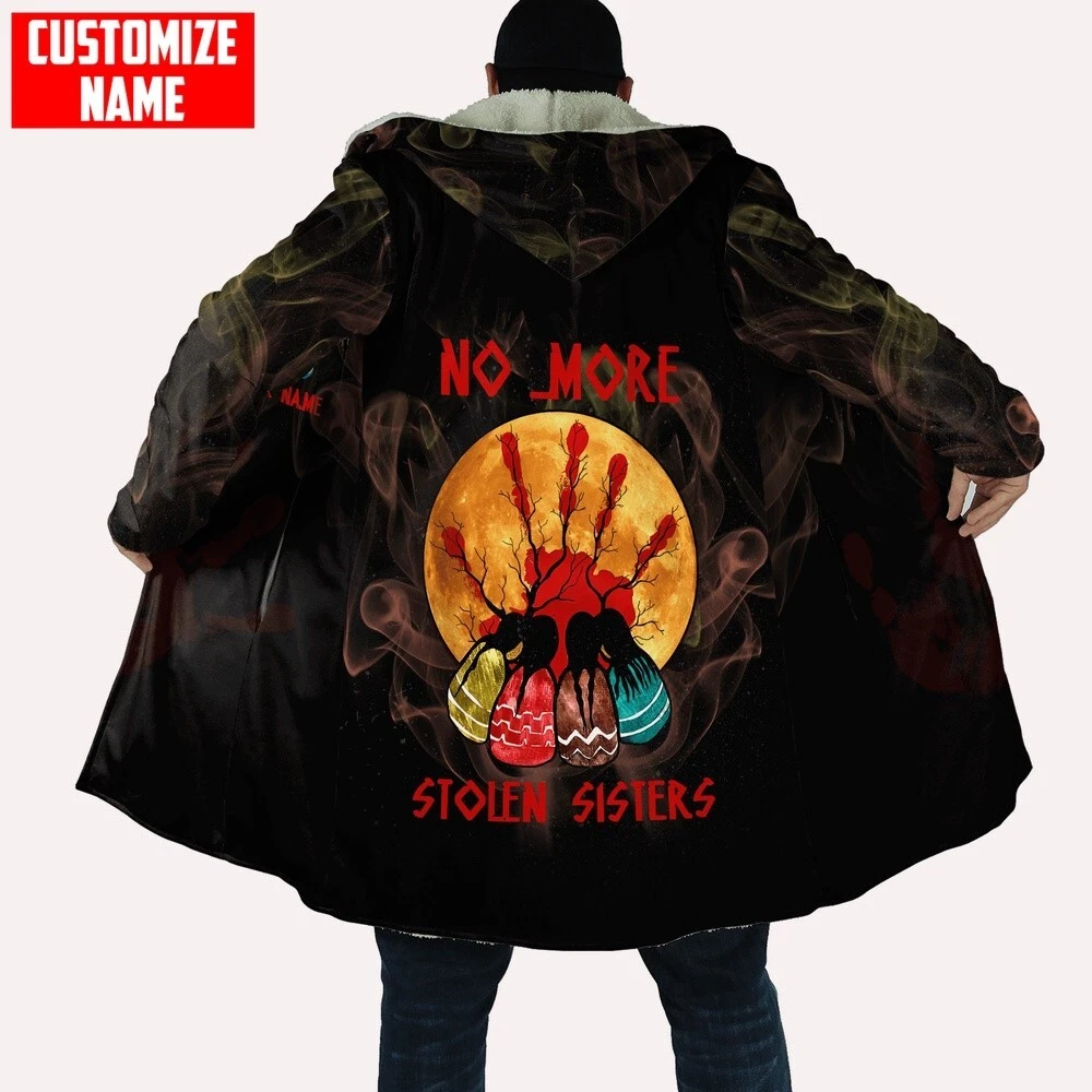 Customized Name No More Stolen Sisters Native American 3D Hooded Cloak Coat
