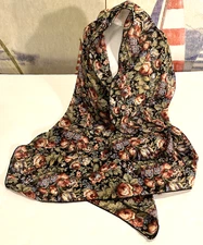 A.J. Maxwell Floral Made In USA Fashion Scarf Vtg Rectangle EUC 58" Long ~~Black