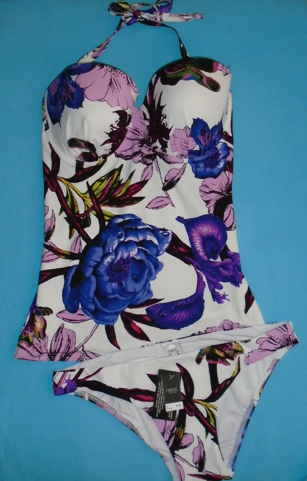 Próximo Conjunto Tankini Floral con Halter 32E y Calzoncillos Talla 8 Azul Púrpura Nuevas Etiquetas Nuevo con Etiquetas Foto 2 de 4