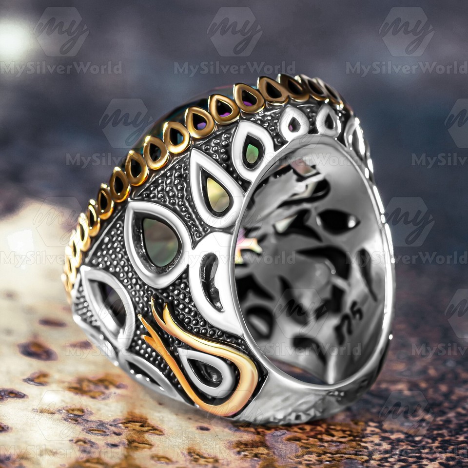 Mens 925 Sterling Silver mystic topaz two tone ring size 11 Vintage