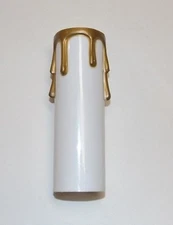 4" WHITE PLASTIC EDISON CANDLE COVER WITH GOLD DRIPS 1 5/16"O.D. NEW 19924JB