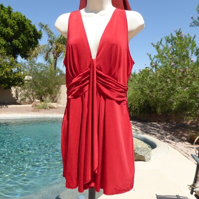 open lace back dress Winslet Plunge Mini Dress in Slinky Red , Halter Neck , Bodycon , Asymmetric main image 1