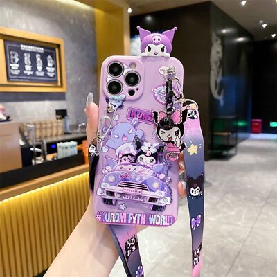 Kuromi Car Ver Phone Protective Cover Case W/Pendant Dust plug For All iPhone