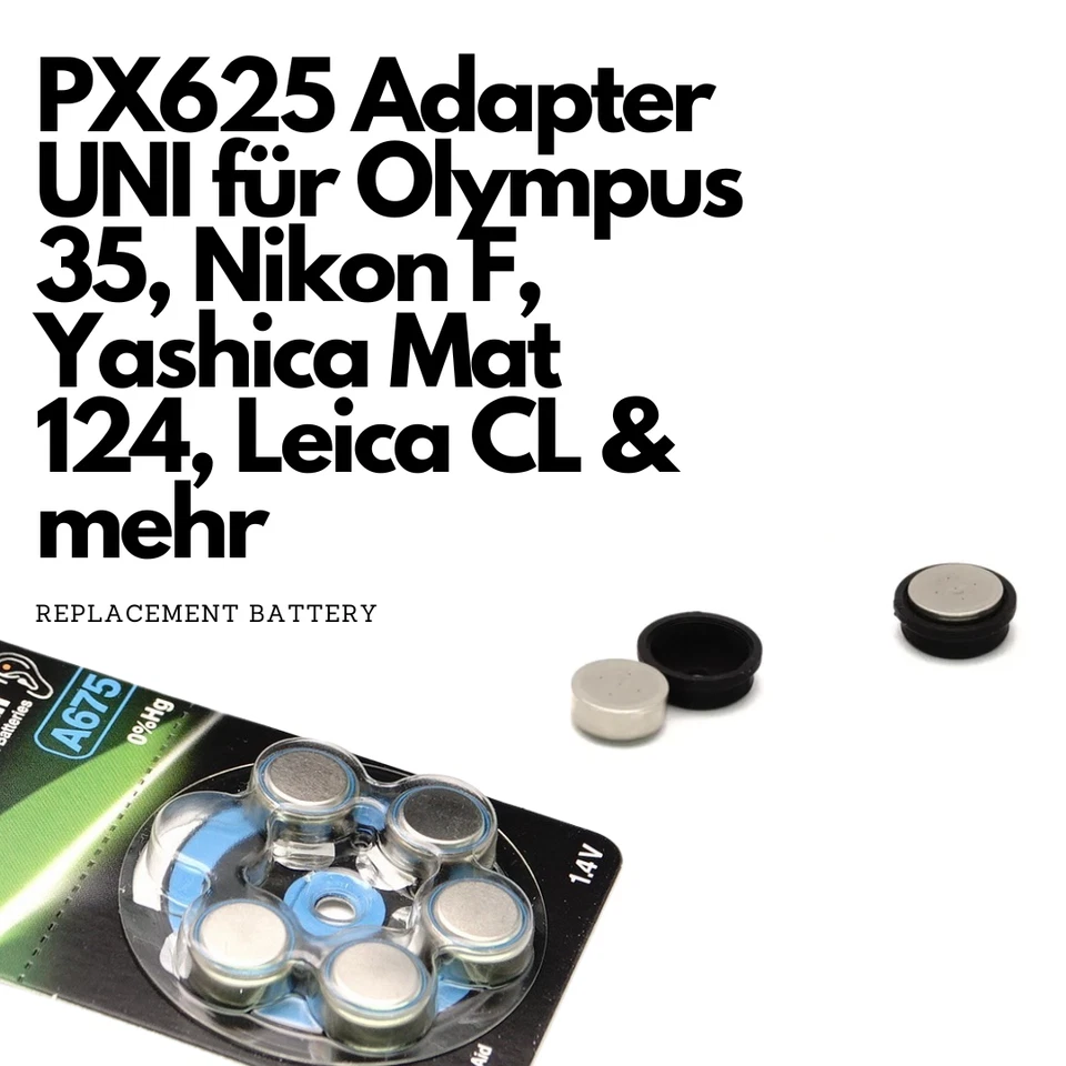 Ausgeknipst 2x PX625 Ersatz Batterie & Adapter 1,35 V Universal Battery 675 MR9 - Bild 2 von 4