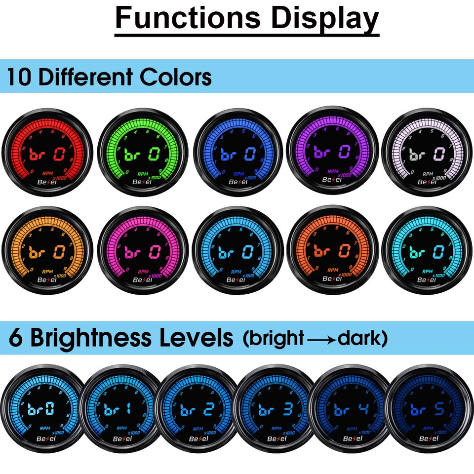 Velocímetro universal de 2"" 52 mm velocímetro medidor digital pantalla LED 0-9000 RPM Foto 3 de 4