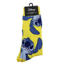 Disney Lilo And Stitch Mens Size 6-12 Yellow Blue Novelty Crew Socks 1 Pair