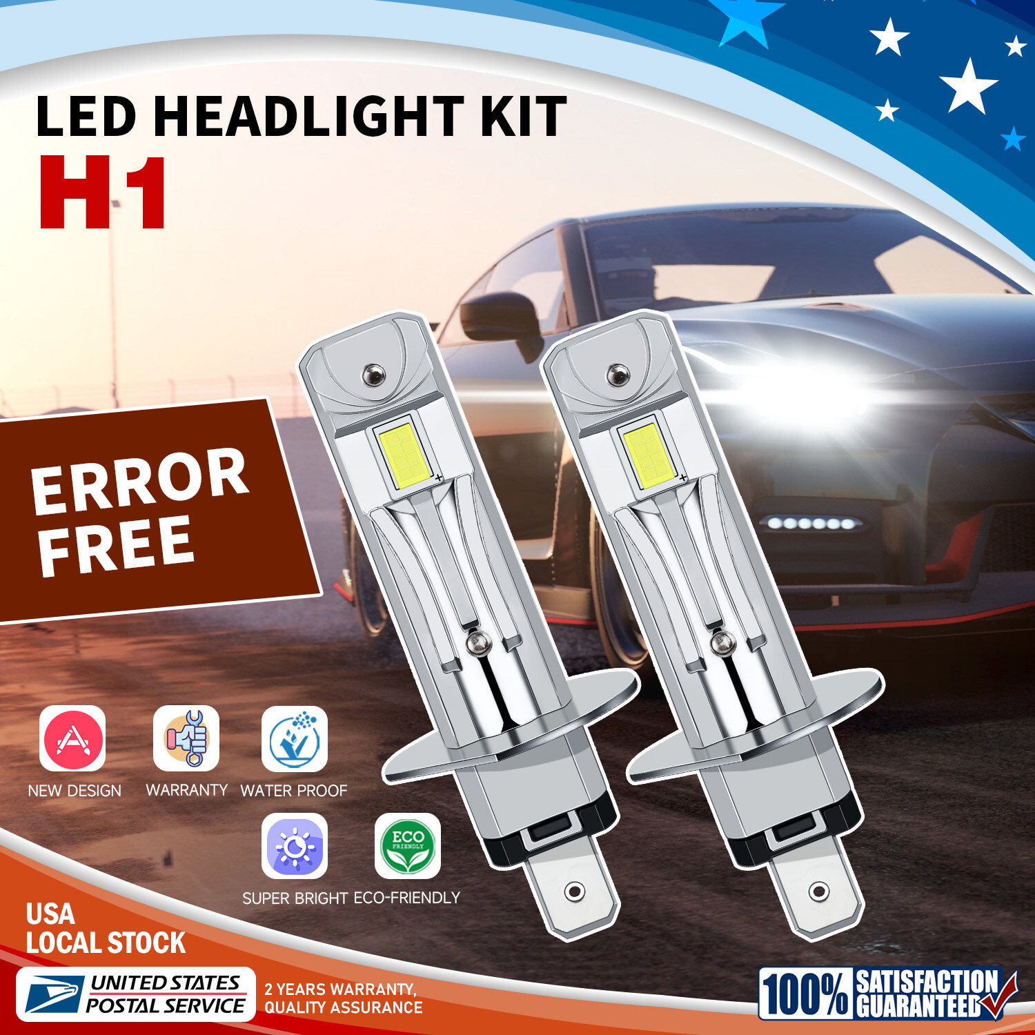 H1 LED Headlights Kit  Bulbs 6000K Low Beam Super White Bright Car Lights