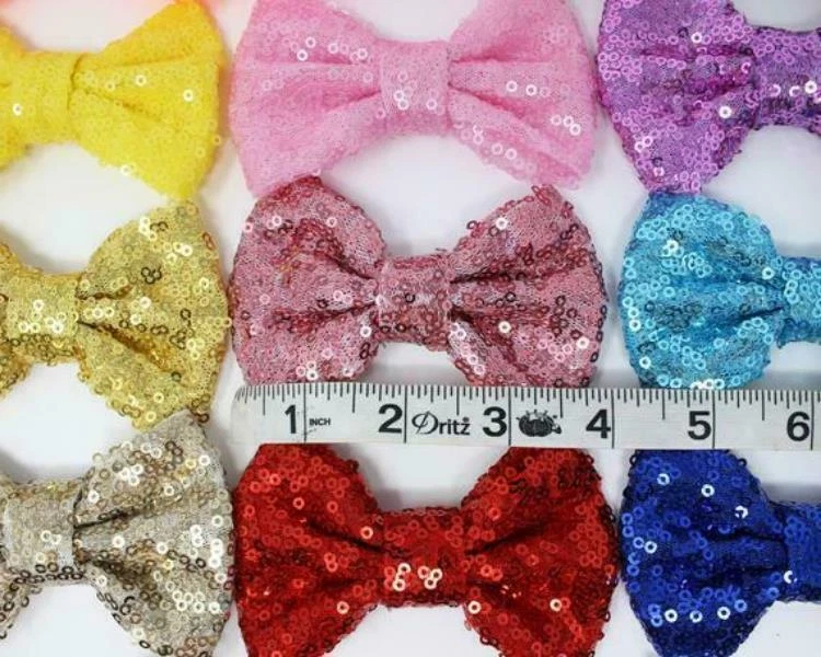 Sequin Hair Bow 3, 4 , 5 , 6 inch Big Messy Glitter Hair Alligator Clip - Image 2 of 4