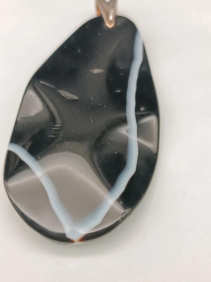 Ciondolo donna argento bianco onice nero naturale corallo rosa pendente pietra - Immagine 4 di 4