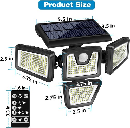 2 Pack-Solar Lights Outdoor, High Brightness Cordless 300LED Motion Sensor Light - Picture 7 of 7