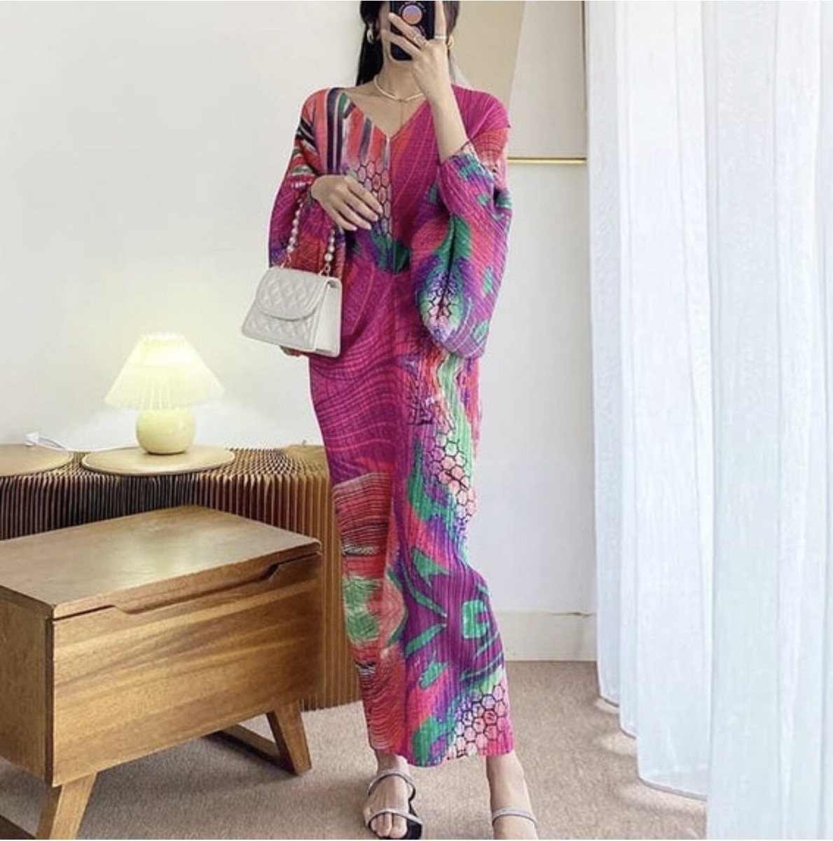 ombre dress women Ombr Satin Midi shoulder long dress Ombre Pliss Pleated Women Long