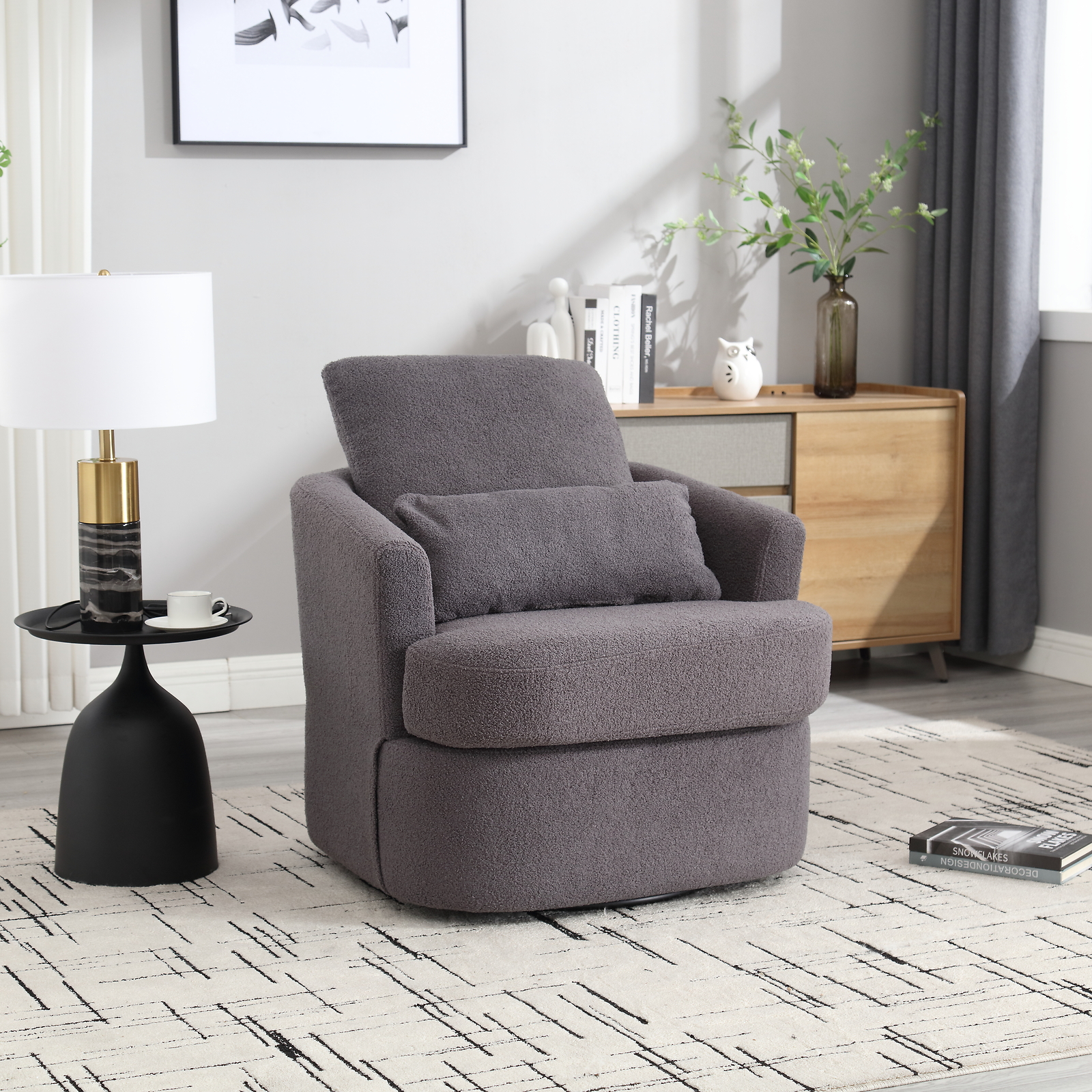 Coolmore 360 Swivel Round Accent Chair for Living Room with Comfy Barrel Design