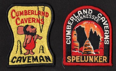 Vintage Cumberland Caverns Patches (2) - SPELUNKER & CAVEMAN - Tennessee