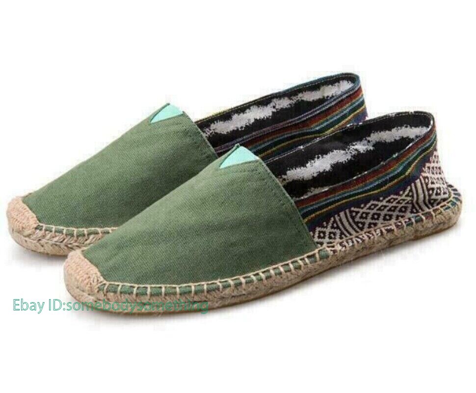 Mens Fashion Ethnic Canvas Stitching Slip On Espadrille Loafers Casual Shoes