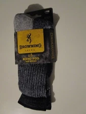 1 Pair Large Browning 75% Merino Navy Hiker Boot Socks fits 9-13 Made in USA
