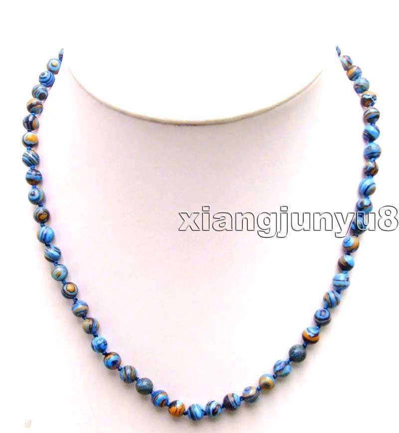 6mm Round Blue Zebra Stripe Agate Necklace for Women Jewelry