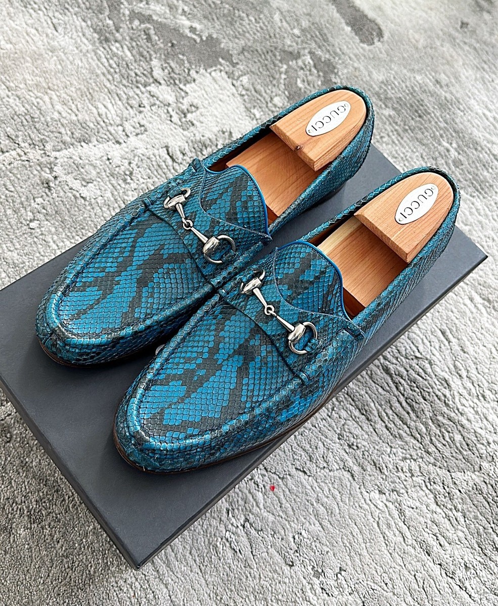 Authentic Gucci Python Snake Skin Blue/Black Leather Men Authentic Gucci Python Snake Skin Blue/Black Leather Men
