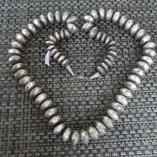 27" STRAND Handmade Sterling Silver NAVAJO PEARLS NECKLACE 87 grams SAUCER BEADS