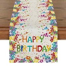 Happy Birthday Table Runner, Gifts Polka Dot Hats Table Runner, 13" x 108"