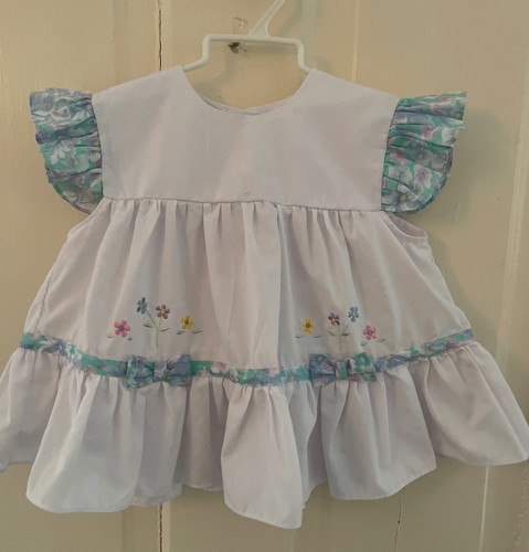 Vintage Girls 24 Mo Cuties by Judy  Pinafore flutter sleeves embroidered dress